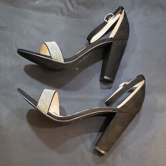 BRAND NEW BAMBOO FRENZY WOMEN'S EMBELLISHED OPEN-TOE ANKLE STRAP HEELS - Picture 9 of 14